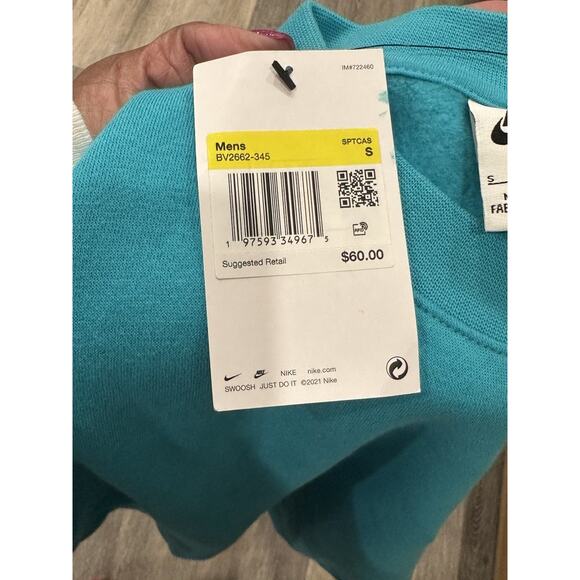 Nike Swoosh Logo Men's Sweatshirt Sportswear Club Fleece Crew Size S Teal NWT - Picture 8 of 9